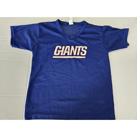Franklin Youth Boys Medium Giants Mesh Blue Short Sleeve Top Jersey V Neck - Picture 1 of 7